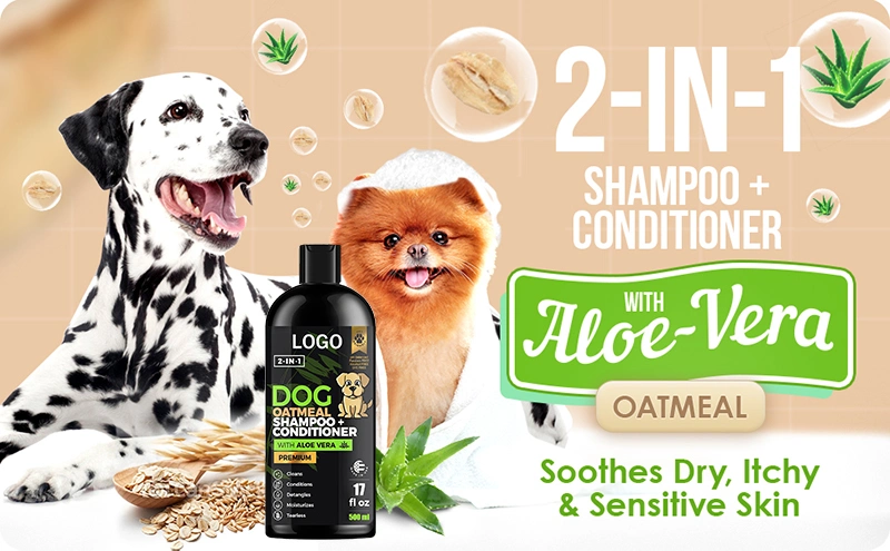 OEM Private Label Organic Pet Dry Hair Tearless Oatmeal Aloe Vera 500ml 2 in 1 Pet Shampoo & Conditioner Pet Shampoo for Dog