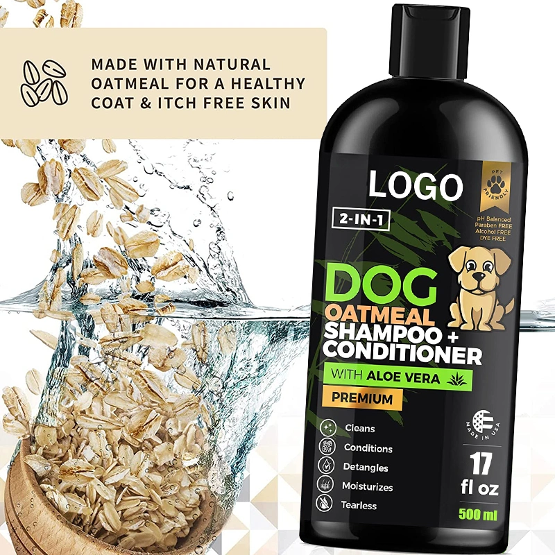 OEM Private Label Organic Pet Dry Hair Tearless Oatmeal Aloe Vera 500ml 2 in 1 Pet Shampoo & Conditioner Pet Shampoo for Dog