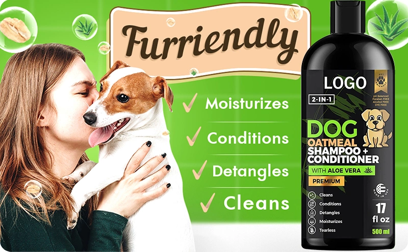 OEM Private Label Organic Pet Dry Hair Tearless Oatmeal Aloe Vera 500ml 2 in 1 Pet Shampoo & Conditioner Pet Shampoo for Dog