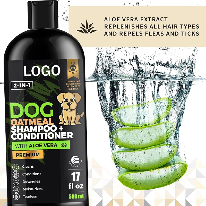 OEM Private Label Organic Pet Dry Hair Tearless Oatmeal Aloe Vera 500ml 2 in 1 Pet Shampoo & Conditioner Pet Shampoo for Dog